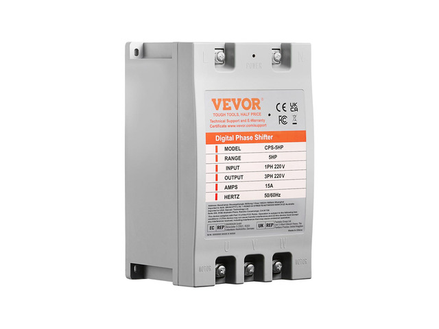 3 Phase Converter - 5HP 15A 220V Single Phase to 3 Phase Converter, Digital Phase Shifter for Residential and Light Commercial Use, 220V...