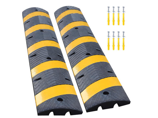 2-Pack 6Ft Rubber Speed Bump, Speed Hump Cable Protector Ramp 2 Channel, with Bolts for Asphalt Concrete Driveway Gravel 72x11.8x1.8 inch