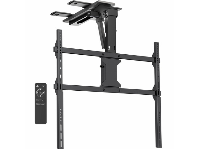 Black Electric Ceiling TV Mount for 37 to 86 in Screens, MOUNT-E-FD85C Large Motorized Flip Down TV Mount, Pitched Roof VESA Mount, Heavy Duty...