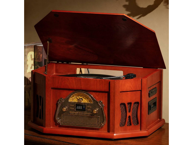 10-in-1 Vintage Record Player with Bluetooth, CD, Cassette & Radio vinyl, CD, cassette, Bluetooth, FM/AM radio, 10 in one vintage wooden record...