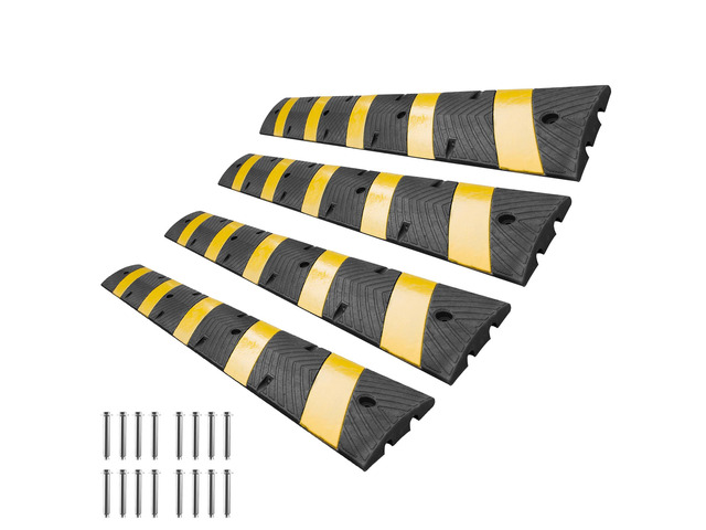 72' Rubber Speed Bumps for Road, Heavy Duty Cable Protector Ramp with High Reflective Yellow Stripe Speed Control Bump for Driveway, Garage,...