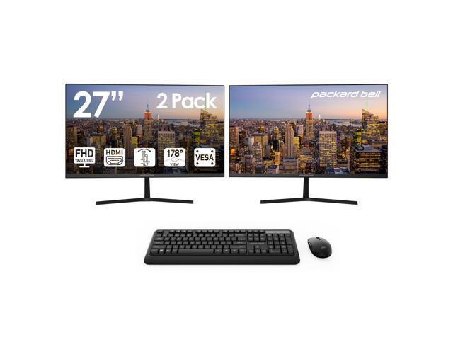 airFrame 27' FHD Monitors + Wireless Keyboard & Mouse, VESA Mount Compatible, HDMI/VGA, Tilt, Slim Bezel, for Home, Office, Light Gaming 2 Pack