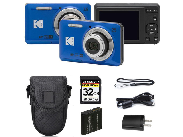 PIXPRO FZ55 Digital Camera Blue 16MP Compact Point & Shoot, 5X Optical Zoom, 28mm Wide Angle Lens, 1080P Full HD Video, Blue + Camera Case & 32GB...