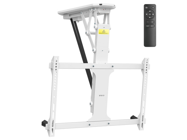 White Electric Ceiling TV Mount for 32 to 70 in Screens, MOUNT-E-FD70W Large Motorized Flip Down TV Mount, Pitched Roof VESA Mount, Heavy Duty...