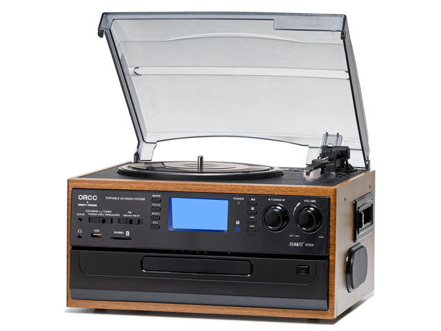 10-in-1 Vinyl Turntable Record Player with Bluetooth, Turntable with Built-in Speaker CD Cassette and FM/AM Radio Combo, AUX in RCA Out USB MP3...