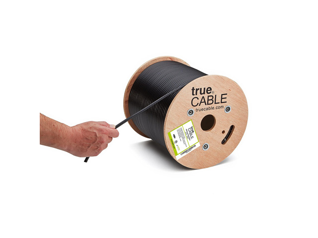trueCABLE RG6 Dual Shield Coax, 500ft, Black, Riser Rated (CMR/CATVR/CL2), Bare Copper Conductor Coaxial Cable, 3GHz Sweep Tested