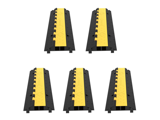 5 Pack Rubber Cable Protector Ramp 2 Channel Heavy Duty 66,000 lbs Load Capacity Cable Wire Cord Cover Ramp Speed Bump Driveway Hose Cable Ramp...