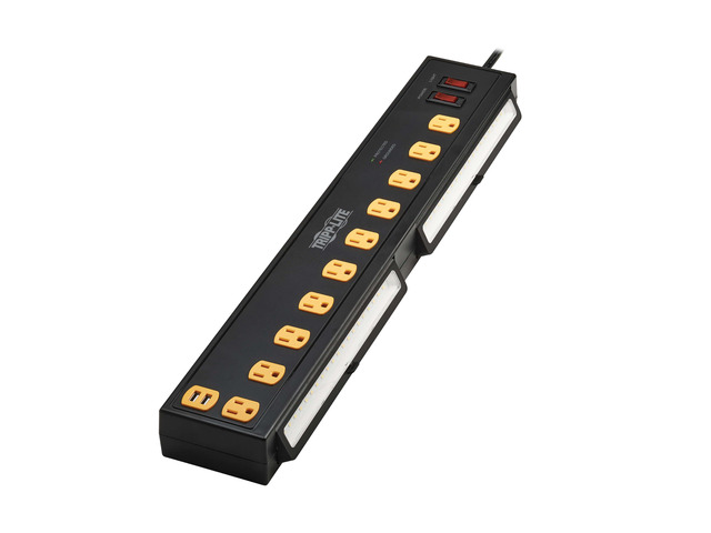 Heavy Duty Surge Protector Power Strip with Work Lights, 10-Outlets for Industrial & Garage, 2 USB Ports, 10ft Power Cord, 4500 Joules, 150,000...