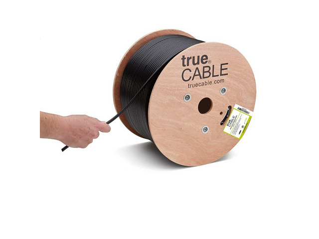 TRUECABLE RG6 Outdoor Quad Shield Coaxial Cable, 1000ft, Black, Direct Burial (CMX), 75 Ohm, 18 AWG Bare Copper Conductor, UV Resistant, 3GHz Sweep...