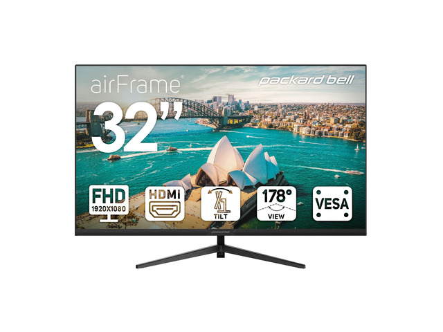 airFrame 32' FHD Monitor, 1920x1080, Ultrawide, VESA Mount Compatible, Tilt Adjustment, HDMI/VGA, Slim Bezel, for Home, Office, and Light Gaming