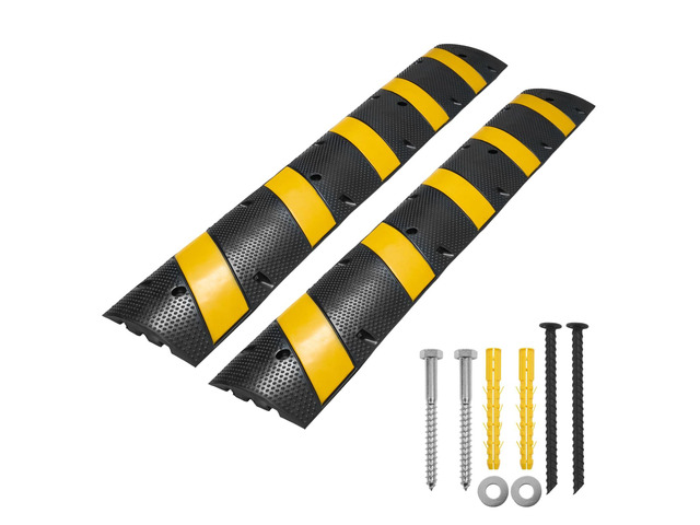 6FT Rubber Speed Bump, Heavy Duty Speed Bump Cable Protector Ramp for Driveway, Road Parking, Garage, Parking Lot, Warehouse,72' x 11.8' x 1.77'...