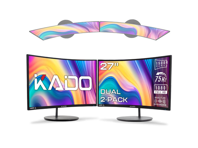 2-Pack Dual 27' Curved 1500R 1920x1080 75Hz FHD Computer Monitor Dual Monitor Setup HDMI Office Gaming Hybrid, VESA Wall Mount Arm Mount Built-in...