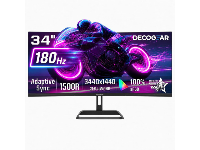 34 Inch Curved Gaming Monitor, 180Hz UWQHD 3440x1440 21:9 VA Display, 1ms MPRT, Adaptive Sync, 1500R, HDR Ready, 100% sRGB, Dual HDMI, DisplayPort...