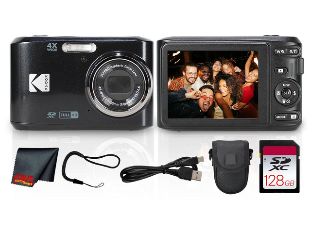 PIXPRO FZ45 4X Zoom Camera (Black) (FZ45BK) + Cleaning Cloth Bundle For Travel, Family & Everyday Photography Wide-Angle Lens Full HD Video ...