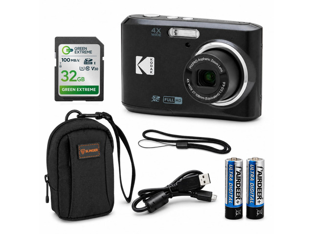 PIXPRO FZ45-BK 16MP Digital Camera 4X Optical Zoom 27mm Wide Angle 1080P Full HD Video 2.7' LCD Vlogging Camera, Bundle with Camera Case and 32GB...
