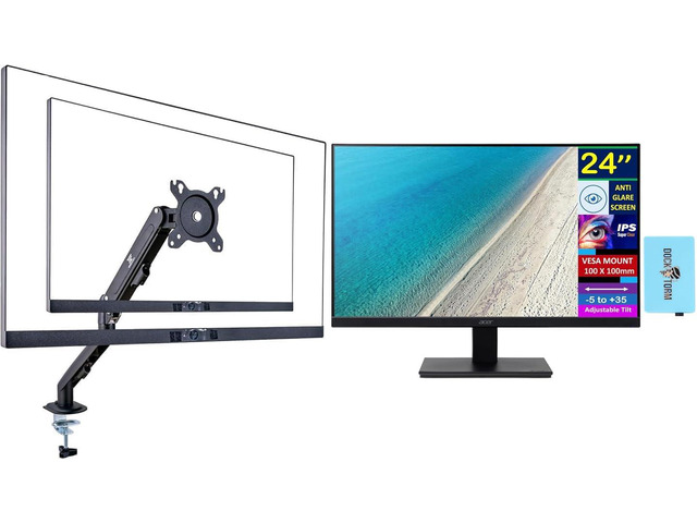 24' FHD IPS Monitor with Integrated Speakers, VESA Mount 4 ms Response Time, Anti-Glare, Adaptive Sync, & Dockztorm Hub, VGA, HDMI, Black Color...