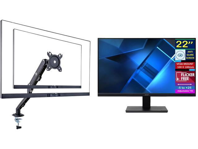 Vero 22' FHD 100Hz FreeSync Monitor 4ms Response Time, Flicker Free, Anti Glare, VESA Mount, HDMI & Dockztorm USB Port Expander Ergoflexy Single...