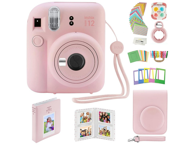 Instax Mini 12 Instant Camera with Case, Decoration Stickers, Frames, Photo Album and More Accessory kit (Blossom Pink)