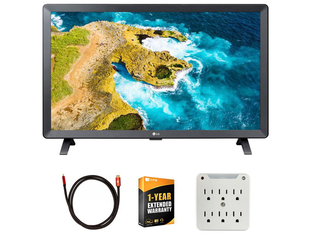 24LQ520S-PU 24 inch Class LED HD Smart TV with webOS Bundle with Deco Gear 6FT 4K HDMI 2.0 Cable, 6-Outlet Surge Adapter with Night Light and 1 YR...