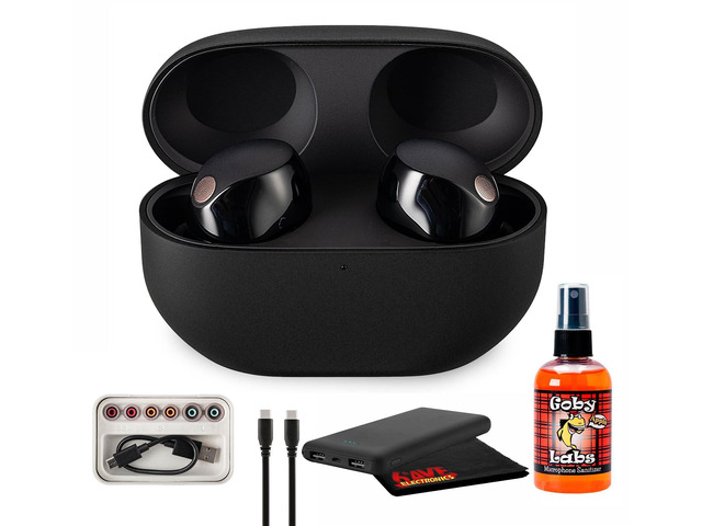 WF-1000XM5 True Wireless Noise Canceling Earbuds (Black) Hi-Res Audio, Bluetooth 5.3, Adaptive ANC, Built-in Microphone with Goby Labs Cleaner and...