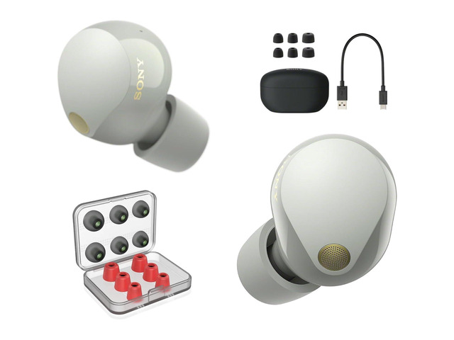 WF1000XM5/S Industry Leading Noise Canceling Truly Wireless Earbuds Silver Bundle with Deco Essentials 6 Pairs of in-Ear Earbud Tips (3 Memory...