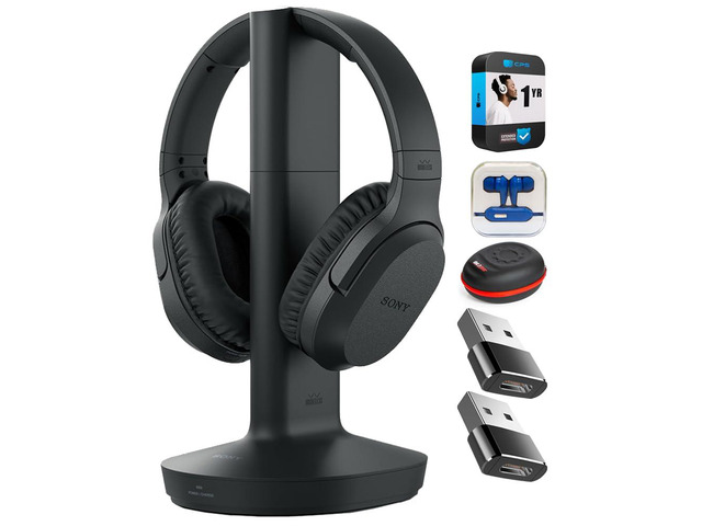 WHRF400 Wireless Home Theater Headphones Black Bundle with Mizco Travelocity in-Ear Headphone (Colors May Vary), Headphone Case, 2X Converter...