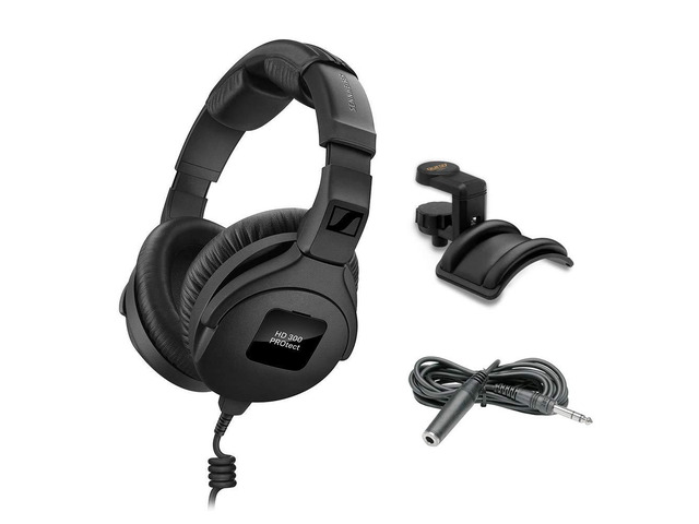 HD 300 Pro Headphones, Black with Headphone Holder & Stereo 1/4' Male Phone TRS Headphone Extension Cable 10'