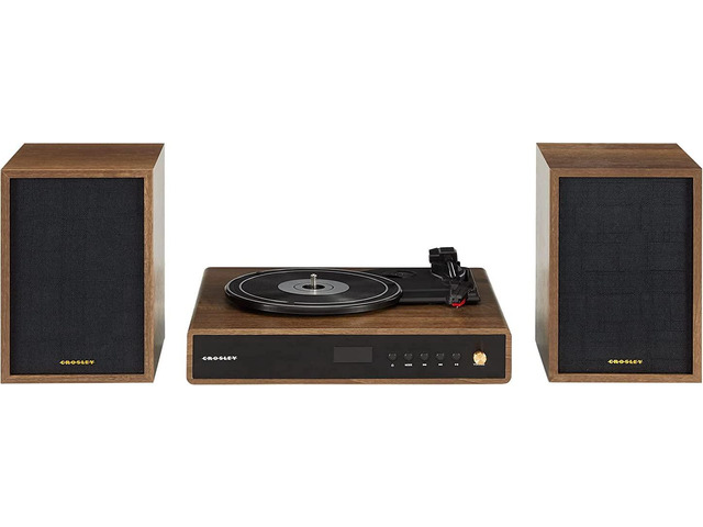 CR7019A-WA Alto Record Player with Speakers, Walnut 3-Speed Turntable, Bluetooth In, Matching External Full-Range Stereo Speakers 100W Peak, FM...