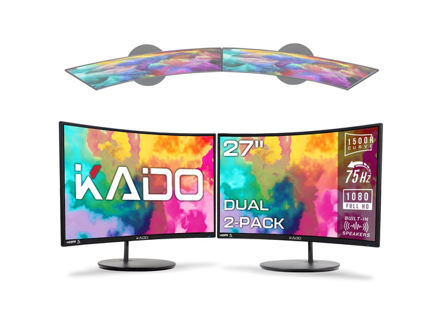 Dual Monitor 2-Pack 27' Curved 1500R 1920x1080 75Hz Computer Monitor Dual Monitor Setup HDMI Office Gaming Hybrid, VESA Wall Mount Arm Mount...