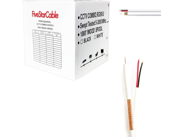 ETL Litsted RG59 Siamese 1000 ft. Coaxial CCTV Cable - Combo 20 AWG RG59 + 18/2 18AWG Power