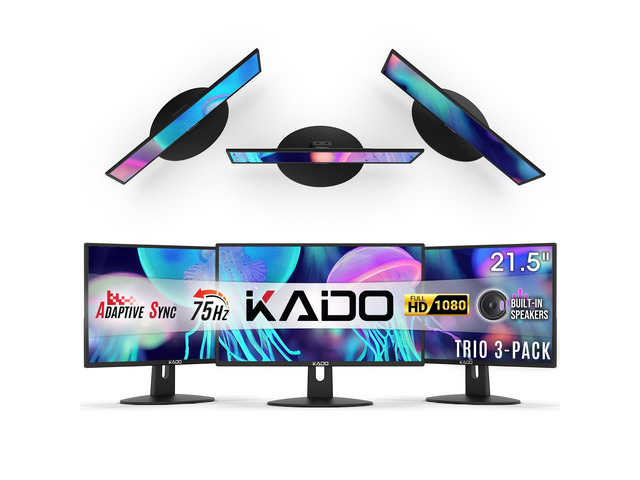 3-Pack Trio 22' Flat Screen 1920x1080 75Hz FHD Computer Monitor Triple Monitor Setup HDMI Office Gaming Hybrid, VESA Wall Mount Arm Mount...
