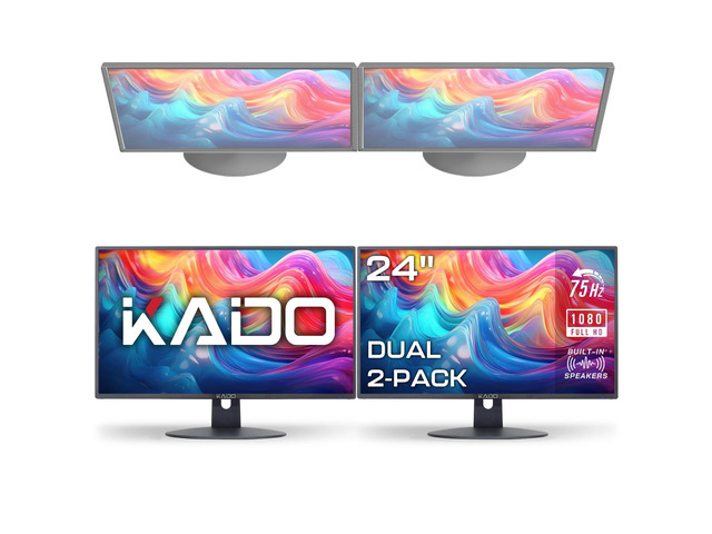 2-Pack Dual 24' Flat Screen 1920x1080 75Hz FHD Computer Monitor Dual Monitor Setup HDMI Office Gaming Hybrid, VESA Wall Mount Arm Mount Built-in...