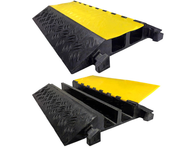 2 Channel Extreme Rubber Cable Protector 3' Diameter Ramp Black Base/Yellow Lid