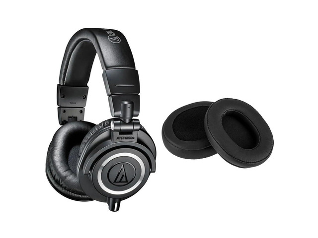 ATH-M50x Headphones, Bundle with Earpads 45mm large-aperture drivers with detachable cables and 90 degree swiveling earcups for tracking, mixing...