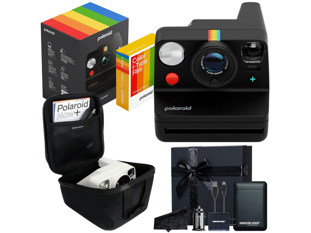 Polaroid Now+ 3rd Generation Bluetooth i-Type Instant Camera with 16 Color Film Photos, Black App Controlled with Signature Series Gift Bundle