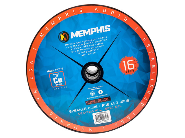 Memphis SW16LED120 6-Conductor Multifunction Cable - 16AWG Speaker Wire + RGB LED 120ft