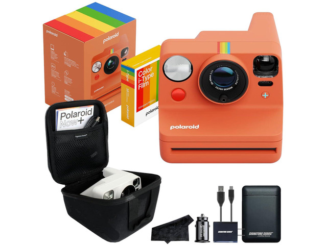 Polaroid Now+ 3rd Generation Bluetooth i-Type Instant Camera with 16 Color Film Photos, Coral App Controlled with Signature Series Power Bundle