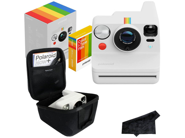 Polaroid Now+ 3rd Generation Bluetooth i-Type Instant Camera with 16 Color Film Photos, White App Controlled with Signature Series Case Bundle