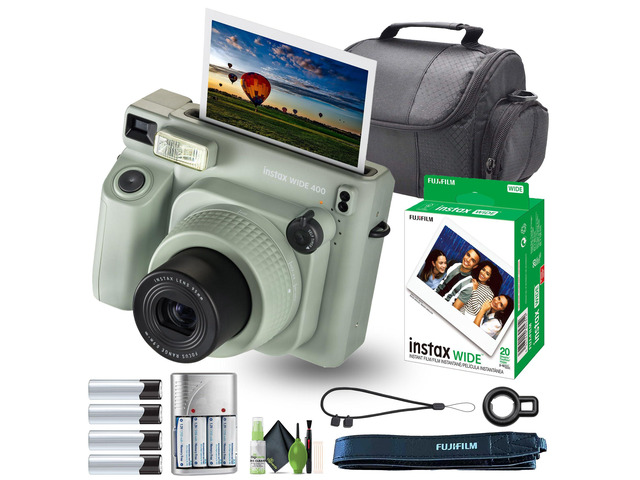 INSTAX Wide 400 Instant Camera 20-Sheet Power Bundle For Parties, Events & Instant Photos Includes Battery Charger, Camera Bag, Cleaning Kit