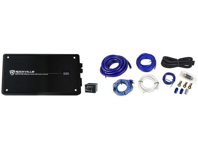 Krypton M4 Class D Mono 1-Ohm Car Amplifier with RWK01 Wire Kit 6000W Peak / 1500W RMS, 1-Ohm, Class D MOSFET, Bass Remote with Clip Indicator,...