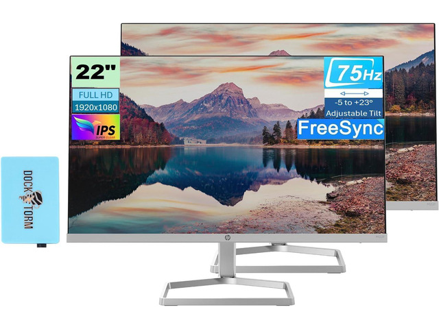 22 1080P FreeSync Monitor, 22 inch IPS Anti-Glare Display 2 Pack Bundle with Docztorm Dock, VGA, HDMI, Adjustable Tilt, Ideal for Home &...