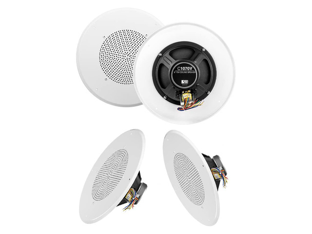 C1070 Commercial 8' Ceiling 70V Speaker w/ 70/25V Transformer Built in 12' Grill (3-Pack)