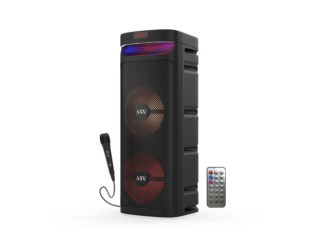 Large Bluetooth Party Speaker with Microphone, Dual 10' Woofers Piezo Tweeter, LED Woofer Lights, USB, TF, FM & AUX Inputs, 1800mAh Rechargeable...