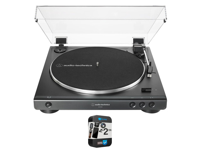 AT-LP60X-BK Fully Automatic Belt-Drive Stereo Turntable 33-1/3 & 45 RPM - Black Bundle with 1 Year Extended Protection Pack