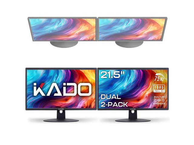 2-Pack Dual 22' Flat Screen 1920x1080 75Hz FHD Computer Monitor Dual Monitor Setup HDMI Office Gaming Hybrid, VESA Wall Mount Arm Mount Built-in...