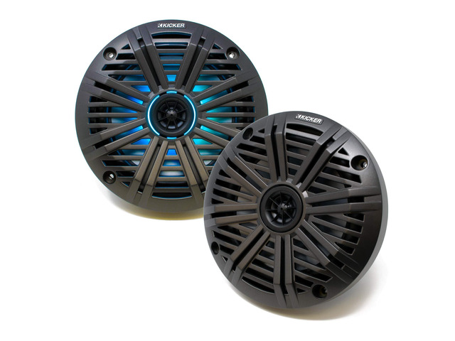 KM614L LED 6.5 OEM Replacement Marine Speakers with Charcoal Salt Water Grills - 1 Pair, 2 Speakers