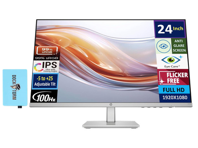24' 100 Hz IPS FHD (1920x1080) 99% sRGB Display Monitor Adjustable Tilt, Flicker Free, Anti-Glare, Low-Blue Light Filter, Black/Silver w/DKZ Hub...