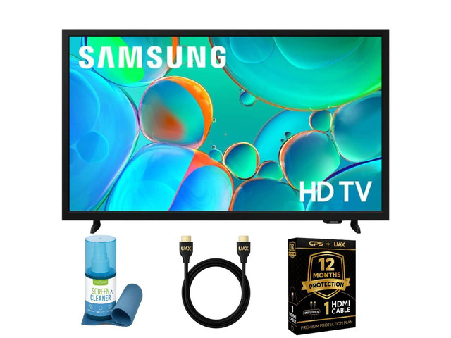 32-Inch Smart LED TV Bundle - HD 720p, HDR, Bluetooth, w/ 12 Month CPS Protection, AUX HDMI Cable, and Screen Cleaning with Microfiber Cloth