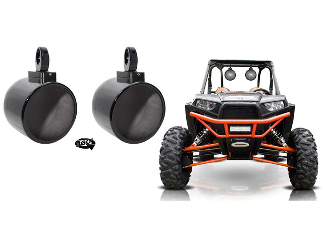 MAC90B 8' Black Tower Speaker Pod Pair RZR with MAC360B Clamps 6061 Aluminum, Waterproof, Internally Wired, 360 Degree Swivel, Surface Mount,...