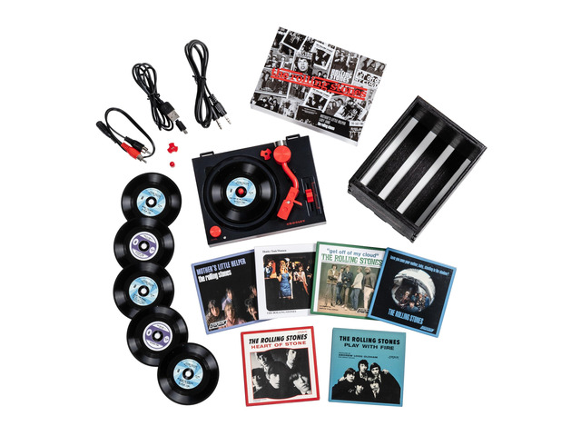 CR6037BT-RS Rolling Stones RSD3 Mini Record Player & Crate, Black Plays 3' records, ATN3600L Audio-Technica Cartridge, Bluetooth Out, Clear Dust...